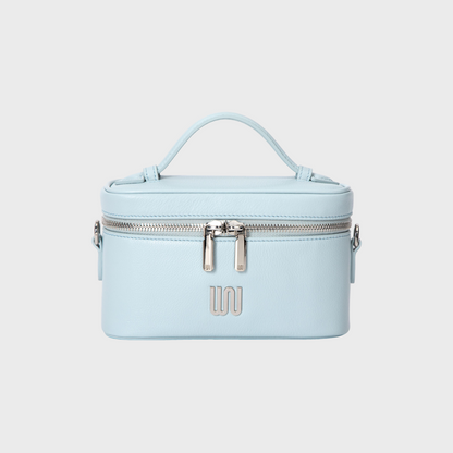 Quartz Azure vanity bag in soft azure with pebbled leather texture