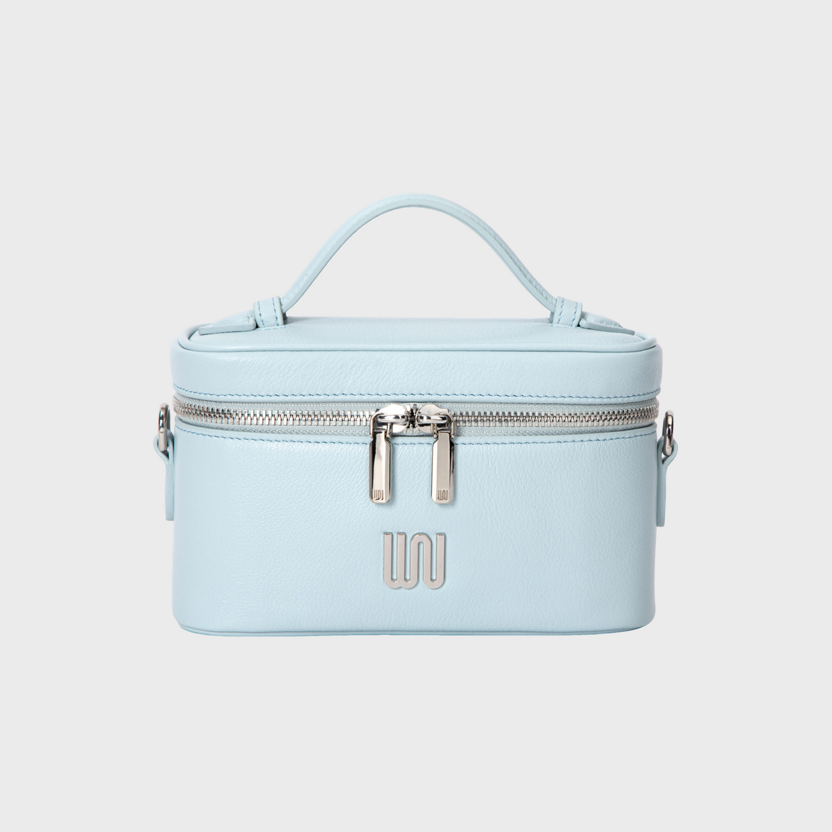 Quartz Azure vanity bag in soft azure with pebbled leather texture