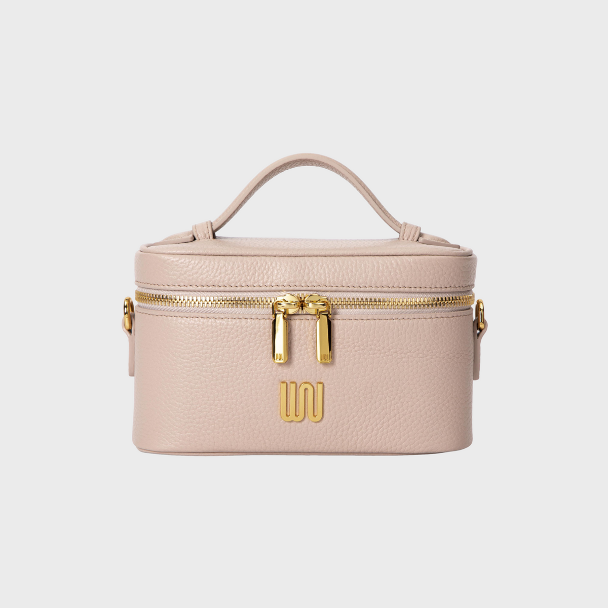 Quartz Taupe vanity bag in soft taupe with pebbled leather texture