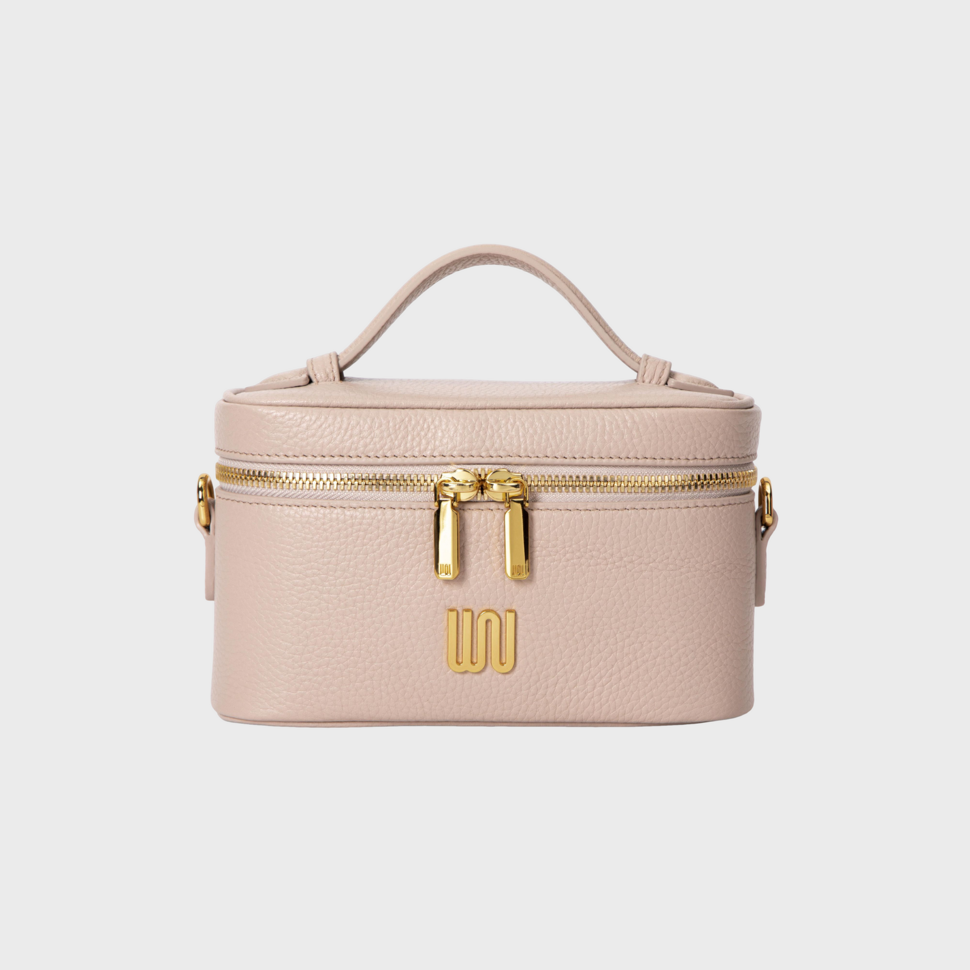 Quartz Taupe vanity bag in soft taupe with pebbled leather texture