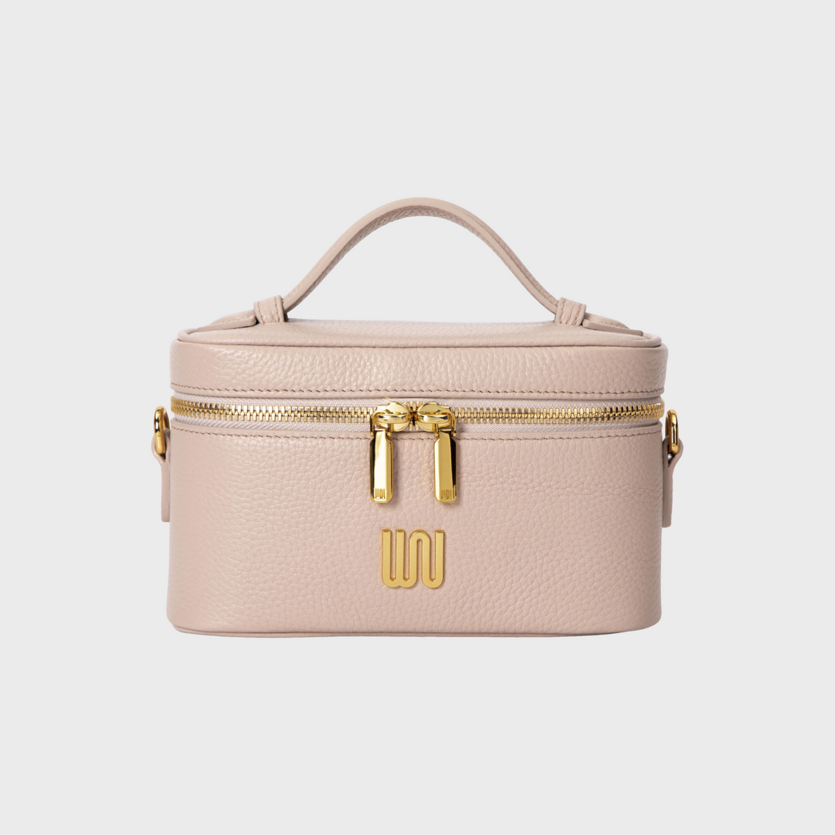 Quartz Taupe vanity bag in soft taupe with pebbled leather texture
