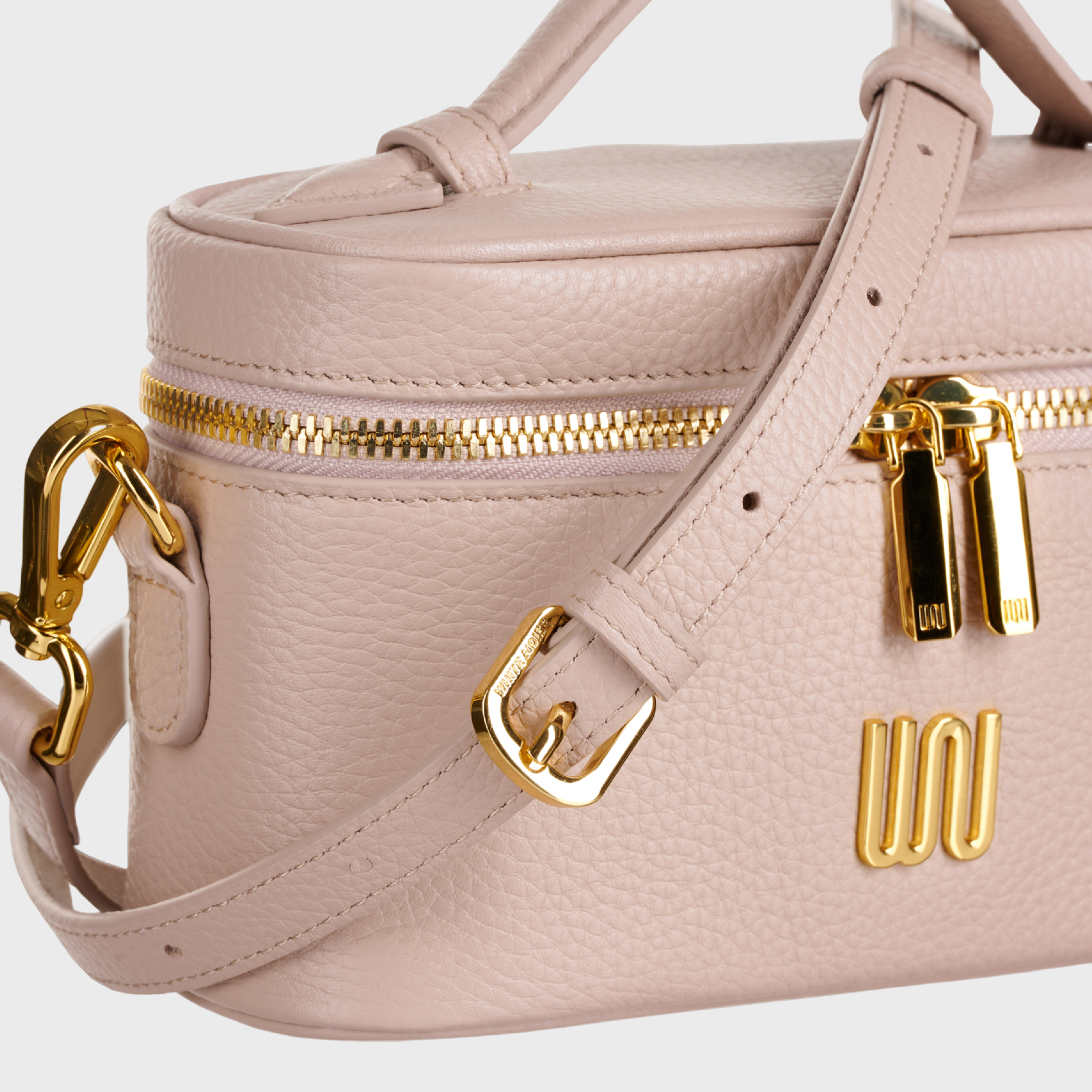 Quartz Taupe vanity bag in soft taupe with pebbled leather texture