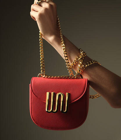 Citrine Watermelon shoulder bag in vibrant coral-red leather