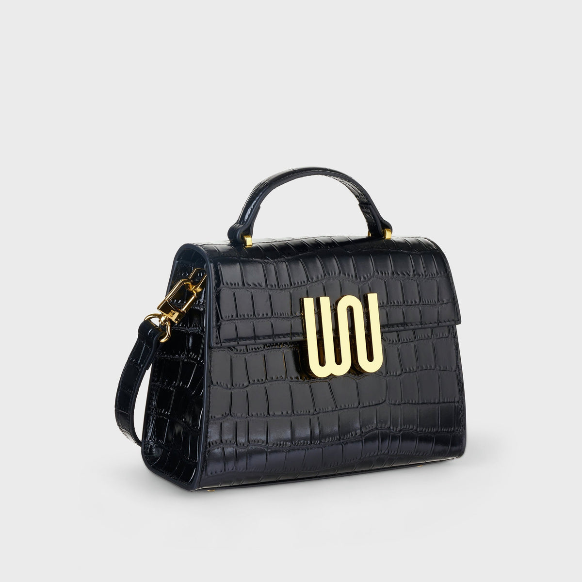 White Noise The Label Bronzite Noir top handle bag with shoulder strap, three-quarter view