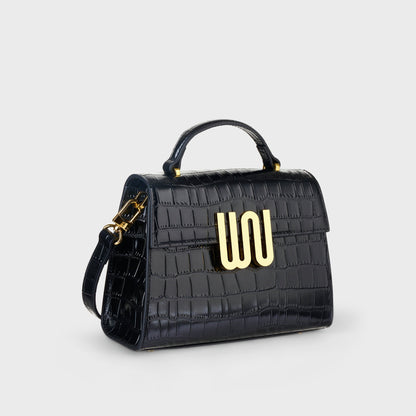 White Noise The Label Bronzite Noir top handle bag with shoulder strap, three-quarter view