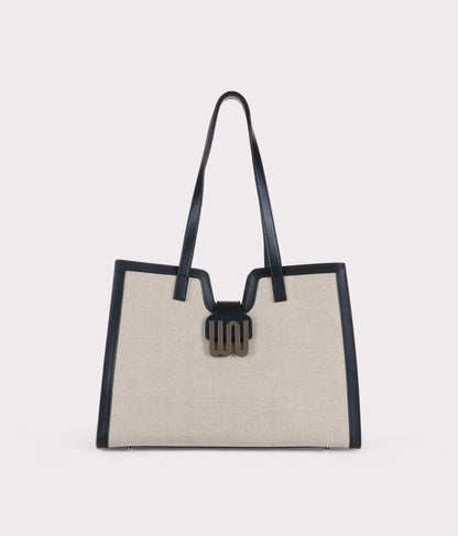 White Noise The Label Obsidian Noir large tote in black leather, front view