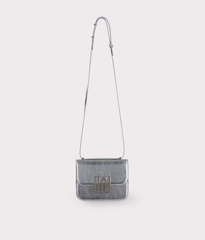 White Noise The Label Pyrite Sleek Silver crossbody bag, front view