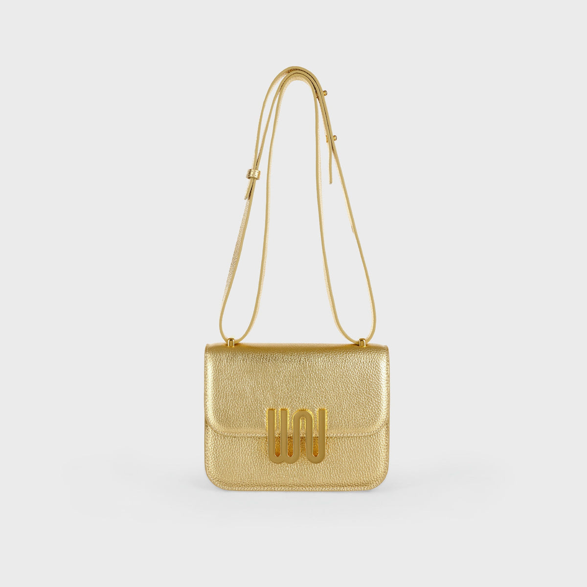 White Noise The Label Pyrite Golden crossbody, front view with strap