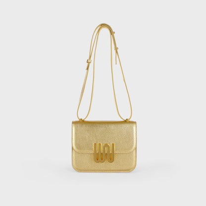 White Noise The Label Pyrite Golden crossbody, front view with strap